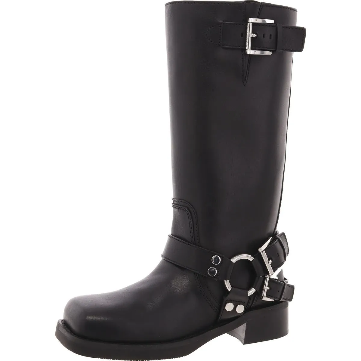 40F4CBFB7L Womens Buckle Leather Mid-Calf Boots