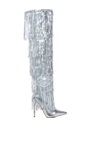 Adriel Fringe Boot In Silver
