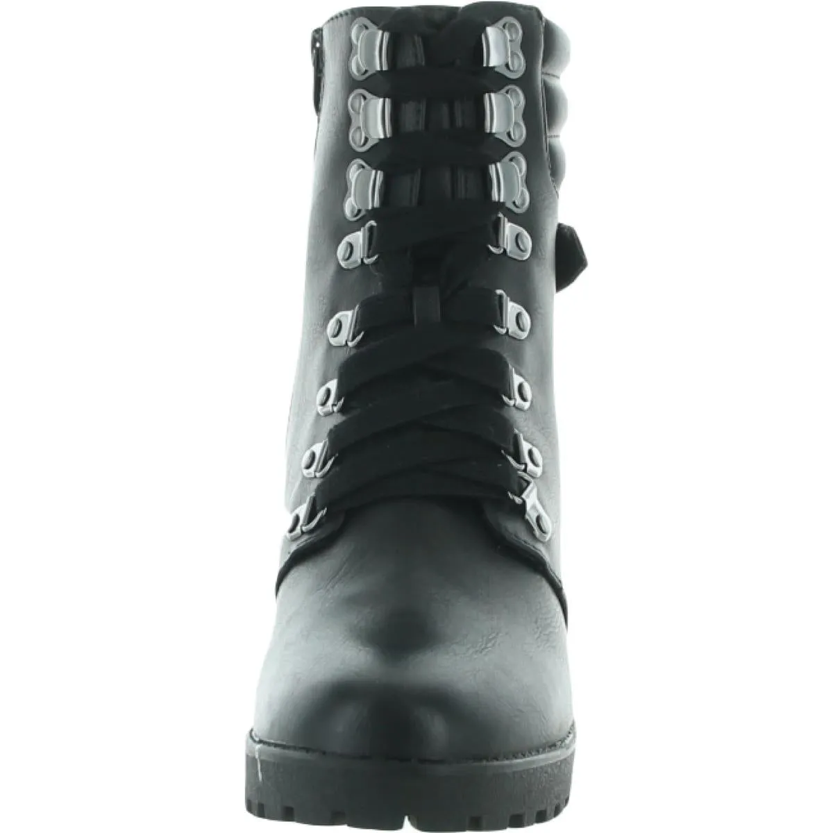 Annamaria Womens Faux Leather Zip Up Combat & Lace-up Boots