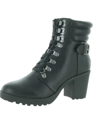 Annamaria Womens Faux Leather Zip Up Combat & Lace-up Boots