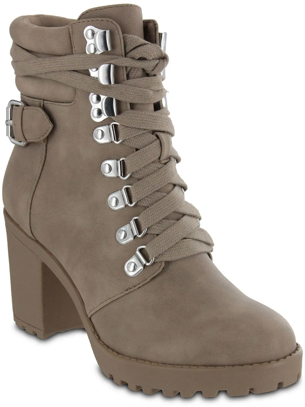 Annamaria Womens Faux Leather Zip Up Combat & Lace-up Boots