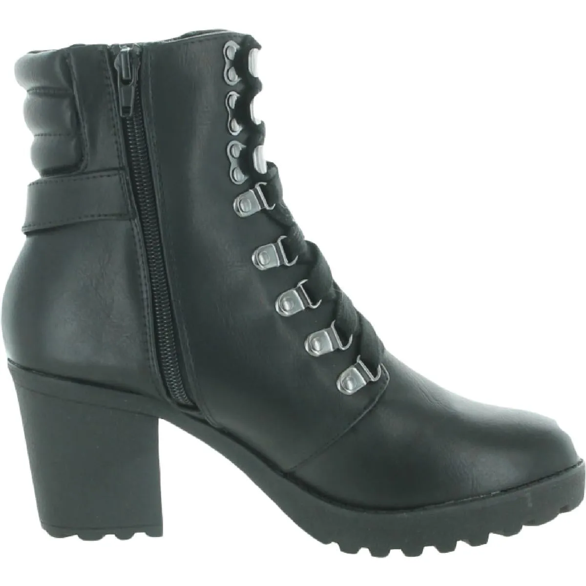 Annamaria Womens Faux Leather Zip Up Combat & Lace-up Boots