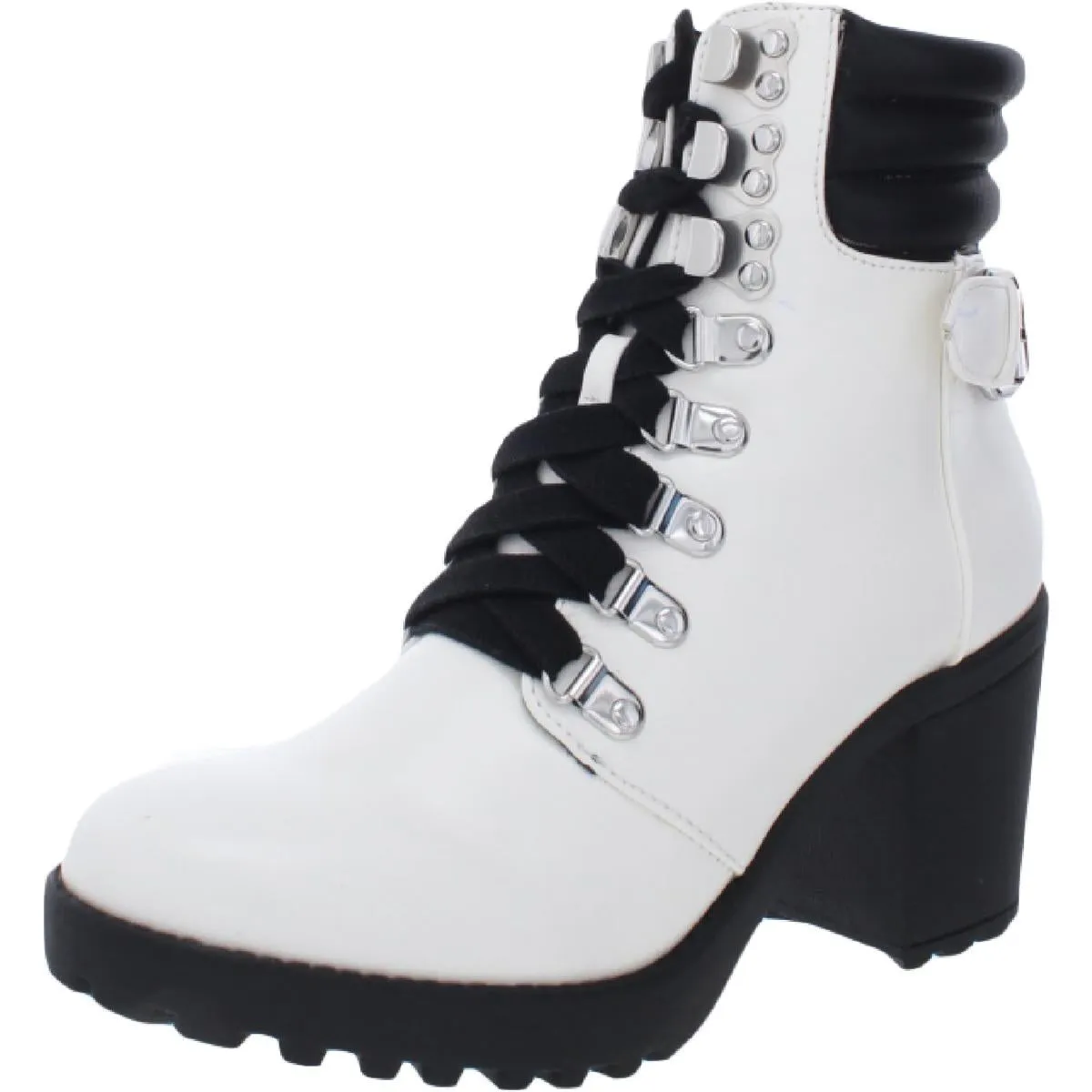 Annamaria Womens Faux Leather Zip Up Combat & Lace-up Boots