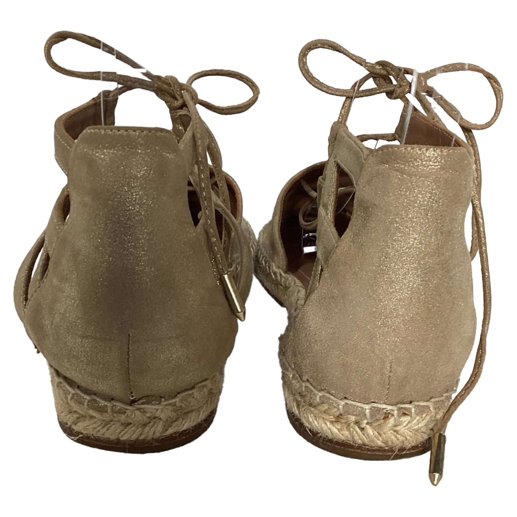 Aquazzura Lace-Up Close Toe Espadrille Flats in Gold Leather