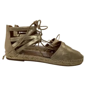 Aquazzura Lace-Up Close Toe Espadrille Flats in Gold Leather