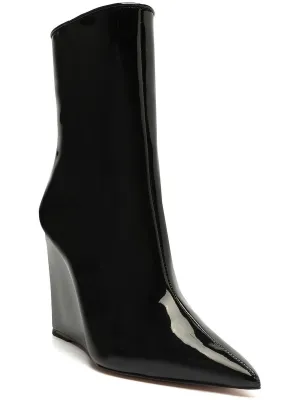 Asya Womens Patent Leather Pointed Toe Booties