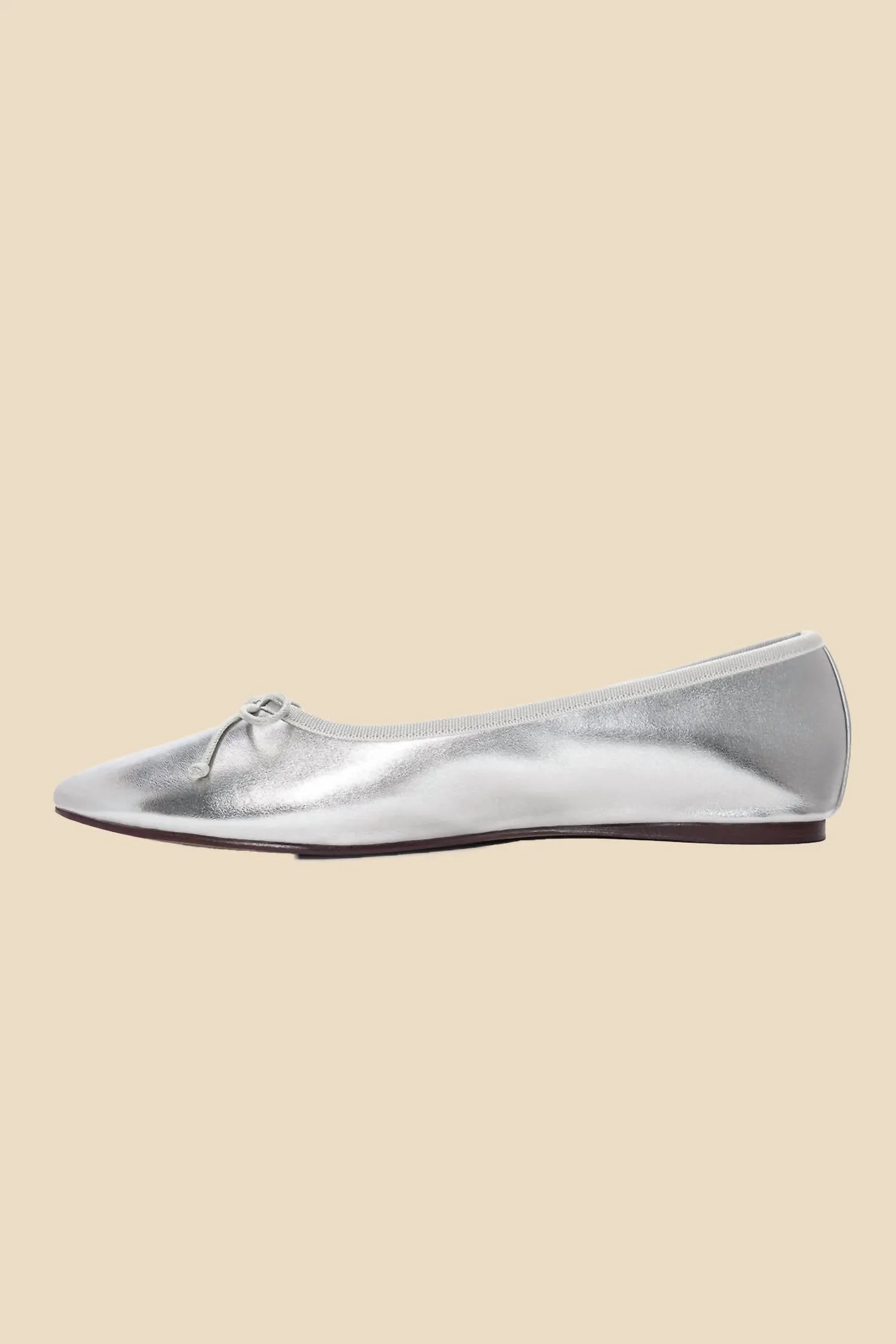 Audrey Ballet Leather Flat In Metallic Silver