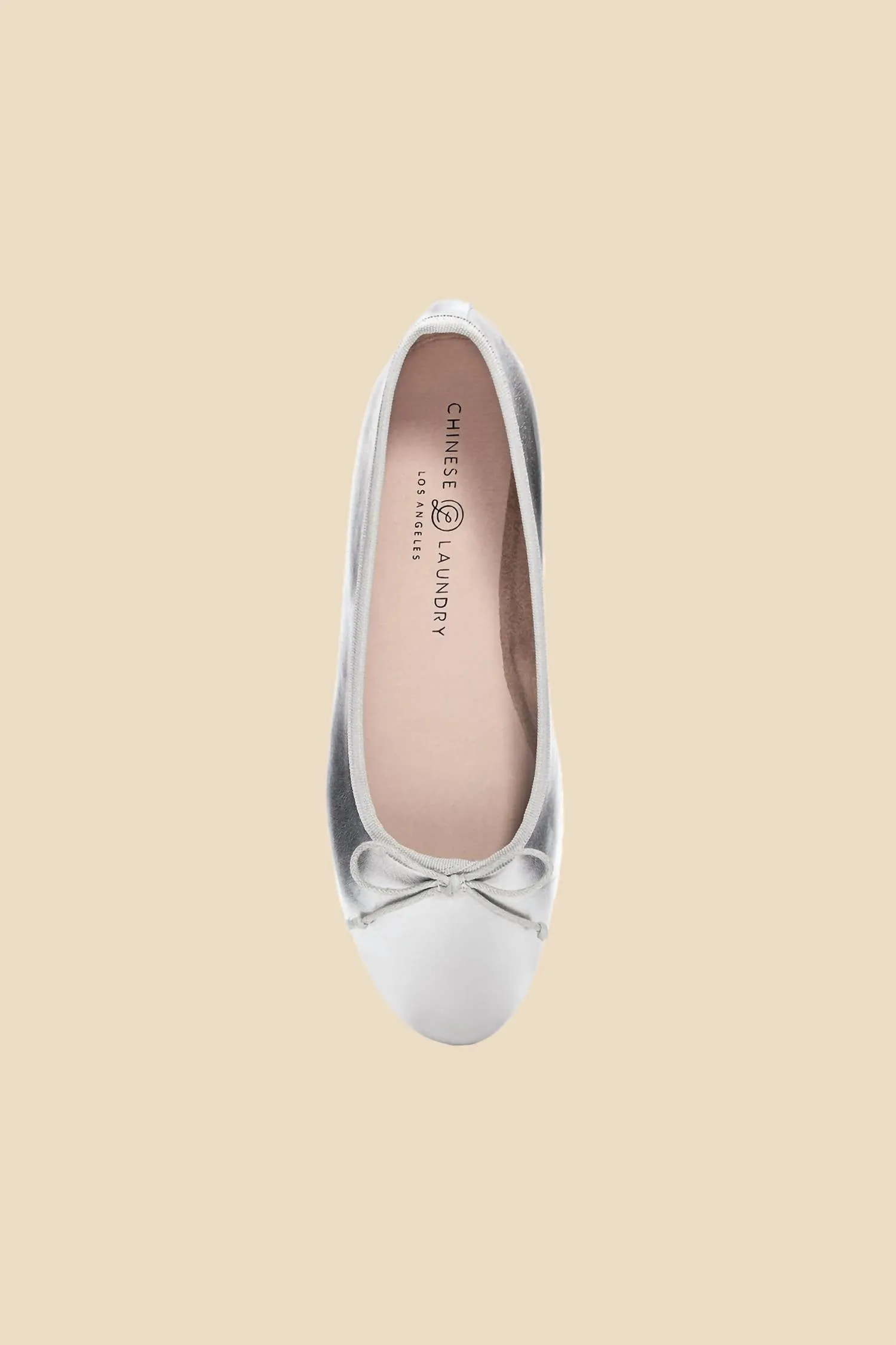 Audrey Ballet Leather Flat In Metallic Silver