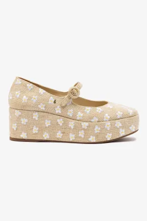 Blair Flatform In Raw Linen and Daisy Embroidery