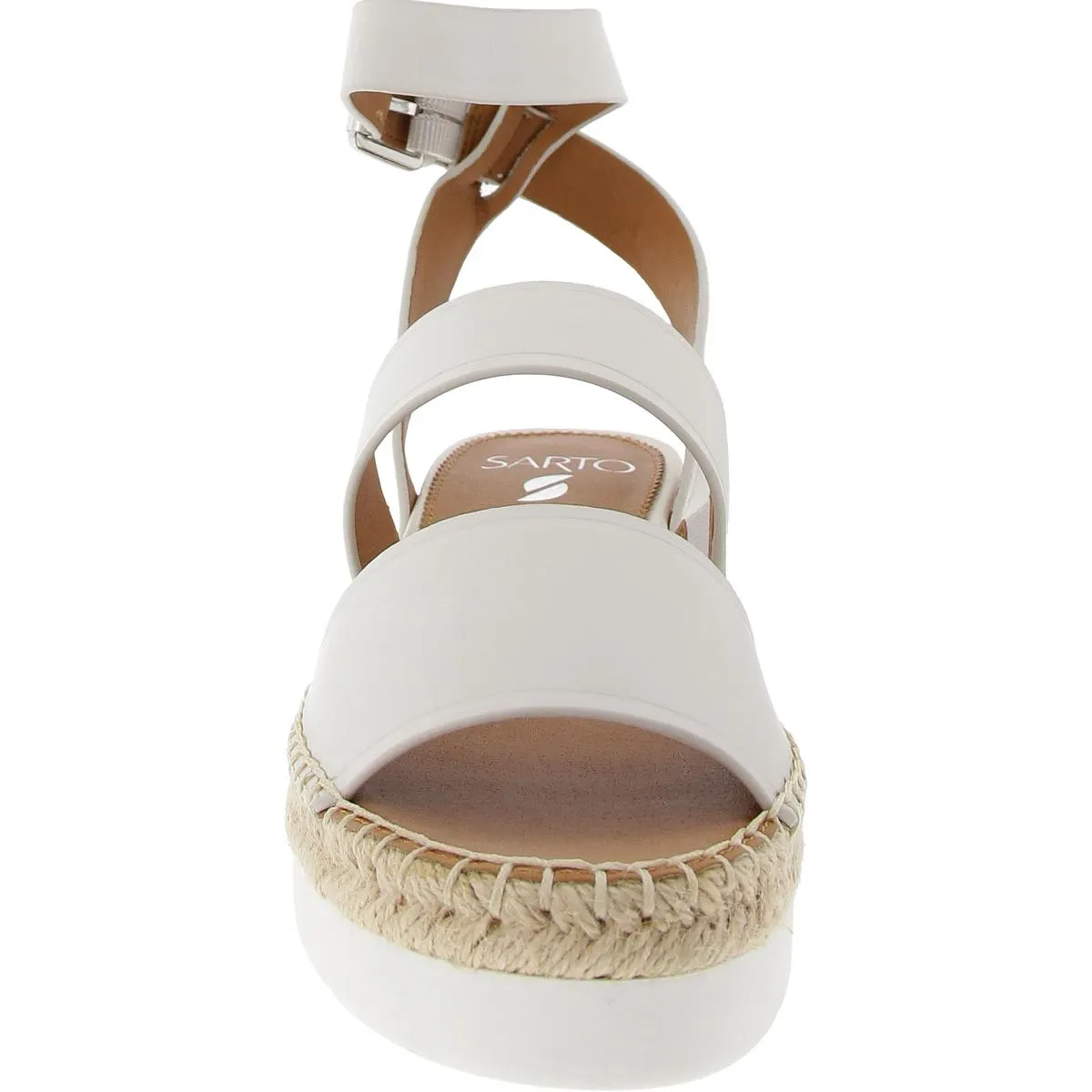 Calvin Womens Buckle Leather Wedge Sandals