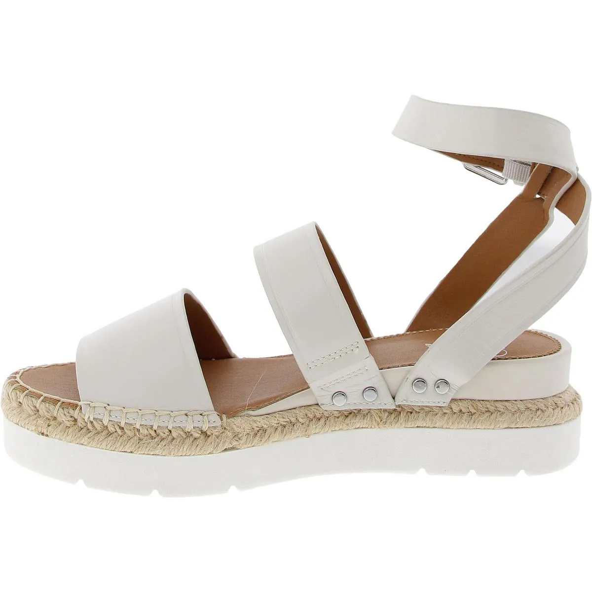 Calvin Womens Buckle Leather Wedge Sandals