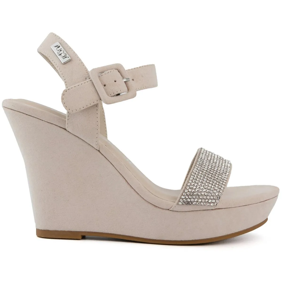 Chili Womens Faux Suede Rhinestone Wedge Sandals