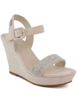 Chili Womens Faux Suede Rhinestone Wedge Sandals