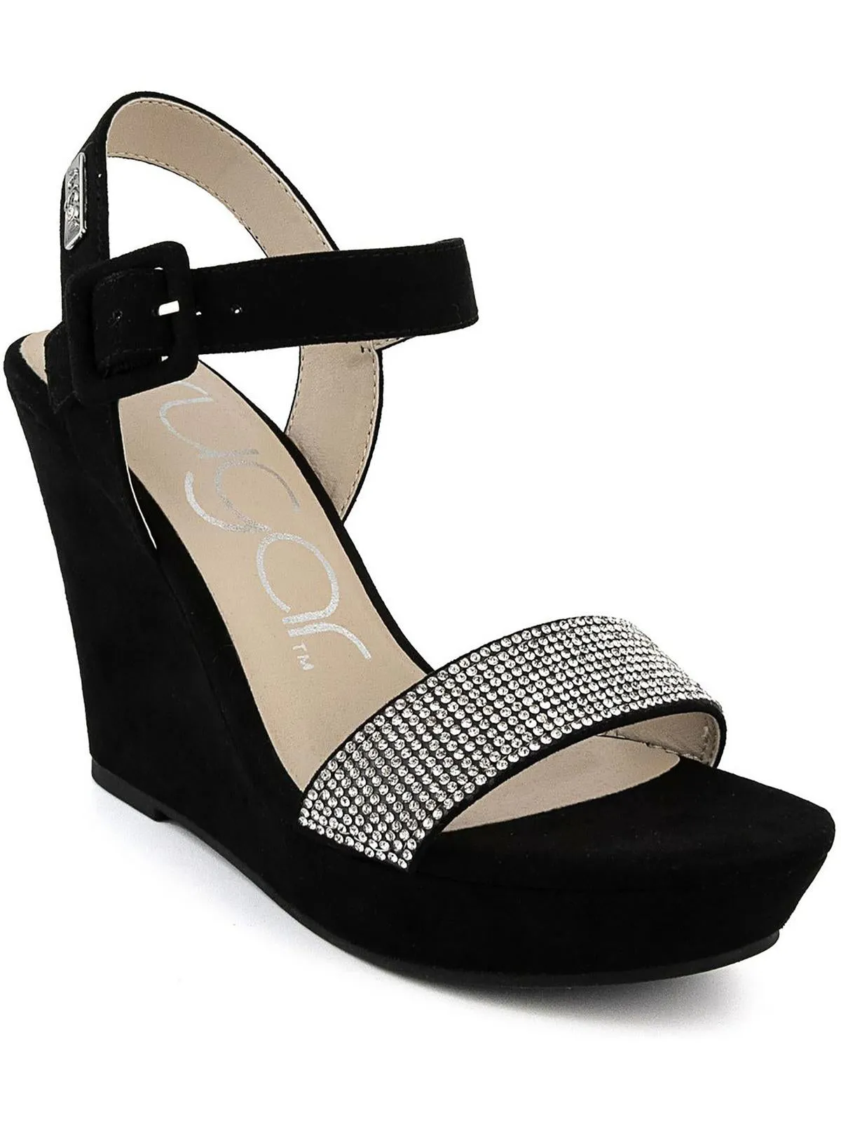 Chili Womens Faux Suede Rhinestone Wedge Sandals