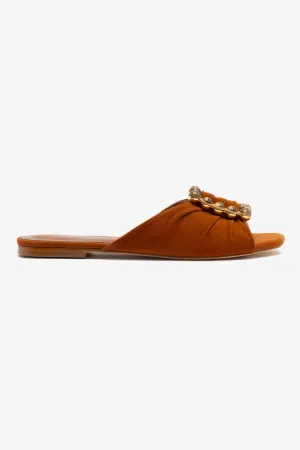 Chloe Gosselin by Larroud Nova Flat In Chestnut Suede