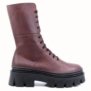 Chunky Leather Lace Up Boots In Gas Melanzana