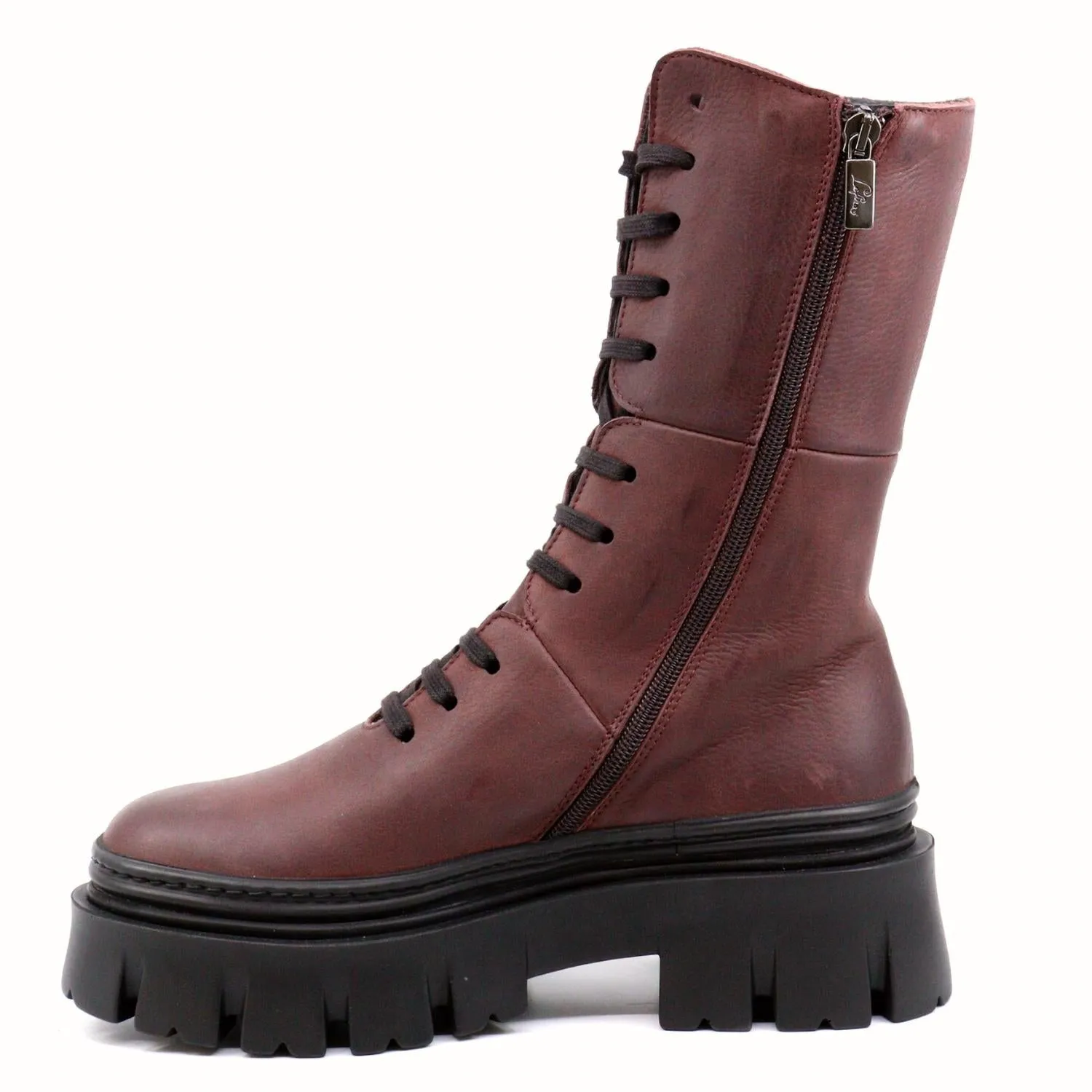 Chunky Leather Lace Up Boots In Gas Melanzana