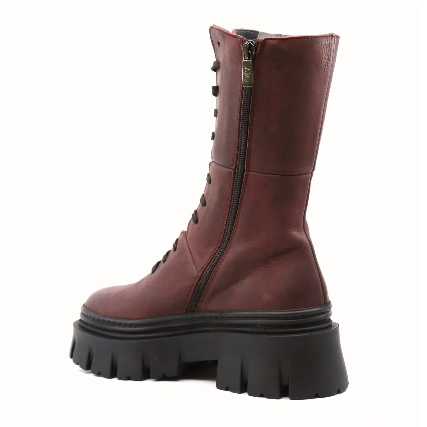 Chunky Leather Lace Up Boots In Gas Melanzana