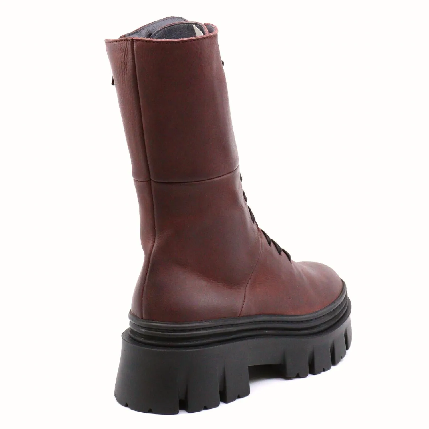 Chunky Leather Lace Up Boots In Gas Melanzana