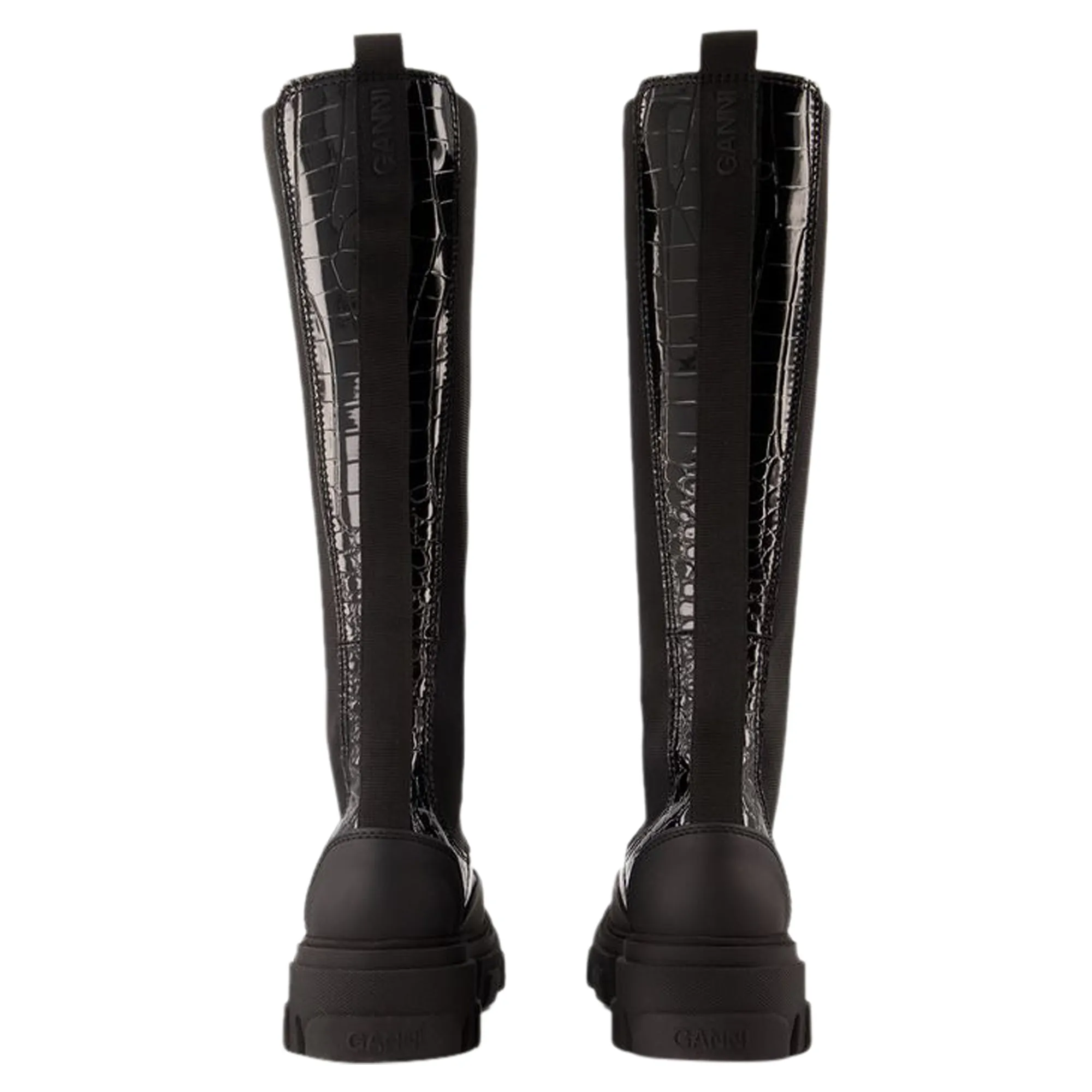 Cleated High Chelsea Boots - Ganni - Synthetic Leather - Black