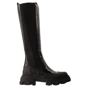 Cleated High Chelsea Boots - Ganni - Synthetic Leather - Black