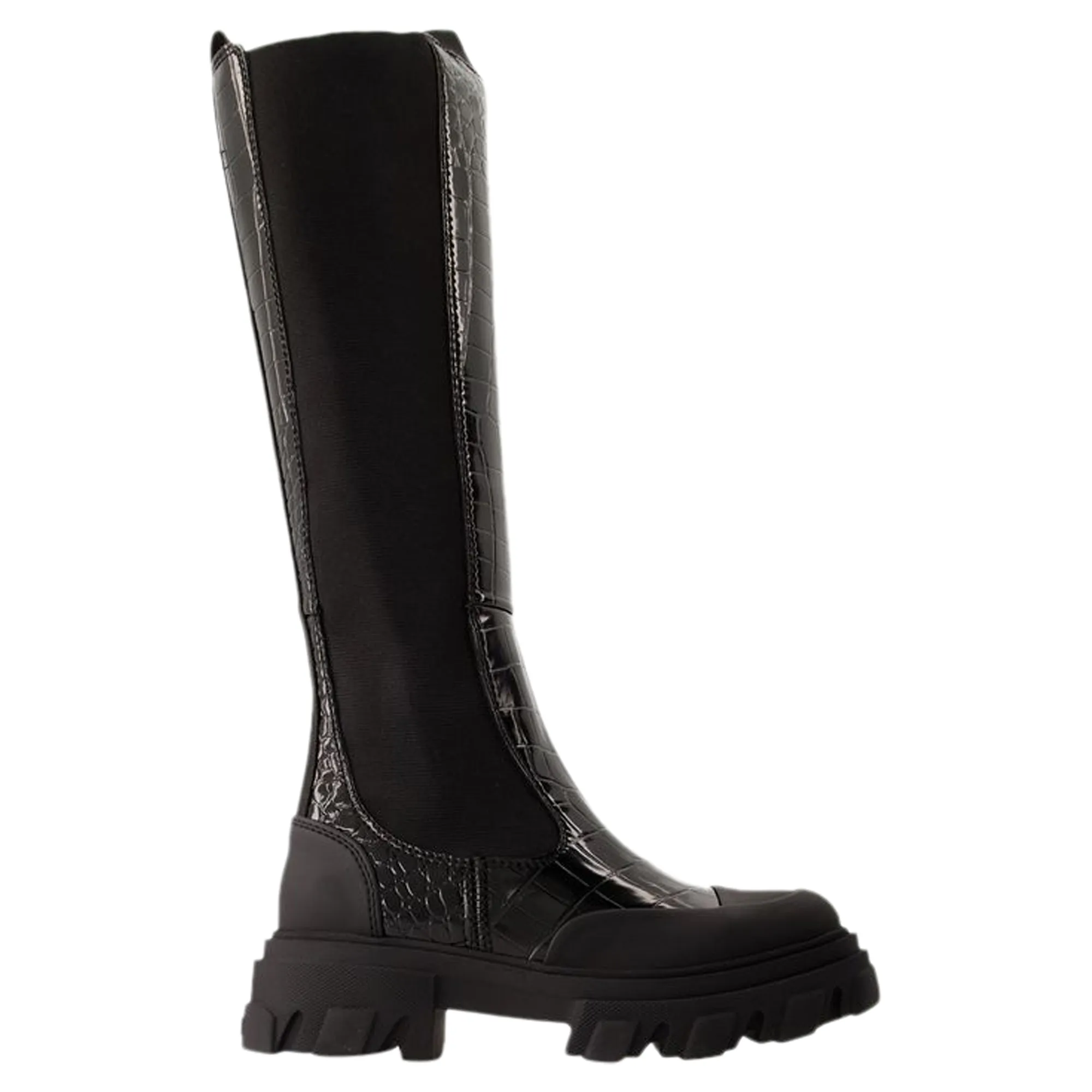 Cleated High Chelsea Boots - Ganni - Synthetic Leather - Black