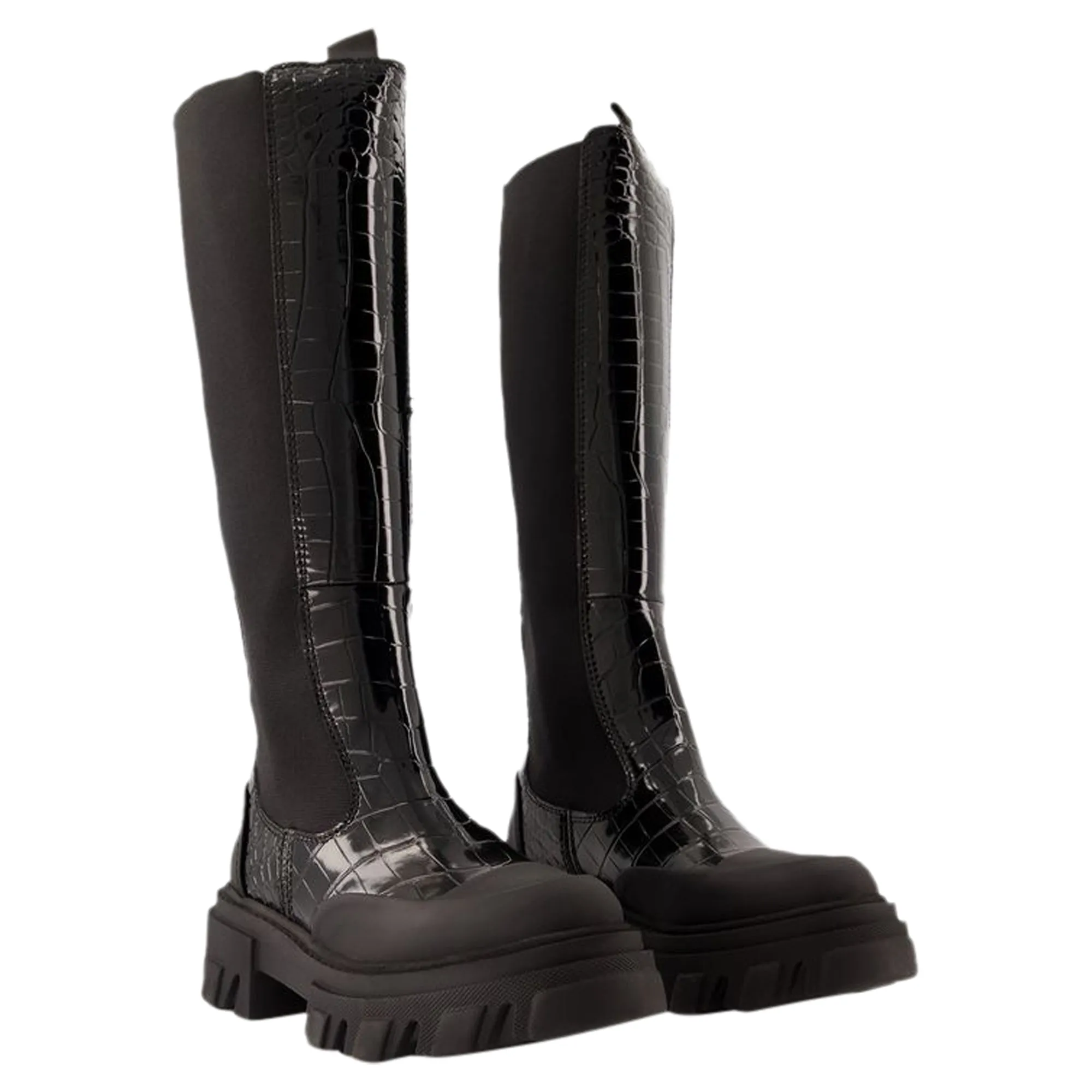 Cleated High Chelsea Boots - Ganni - Synthetic Leather - Black