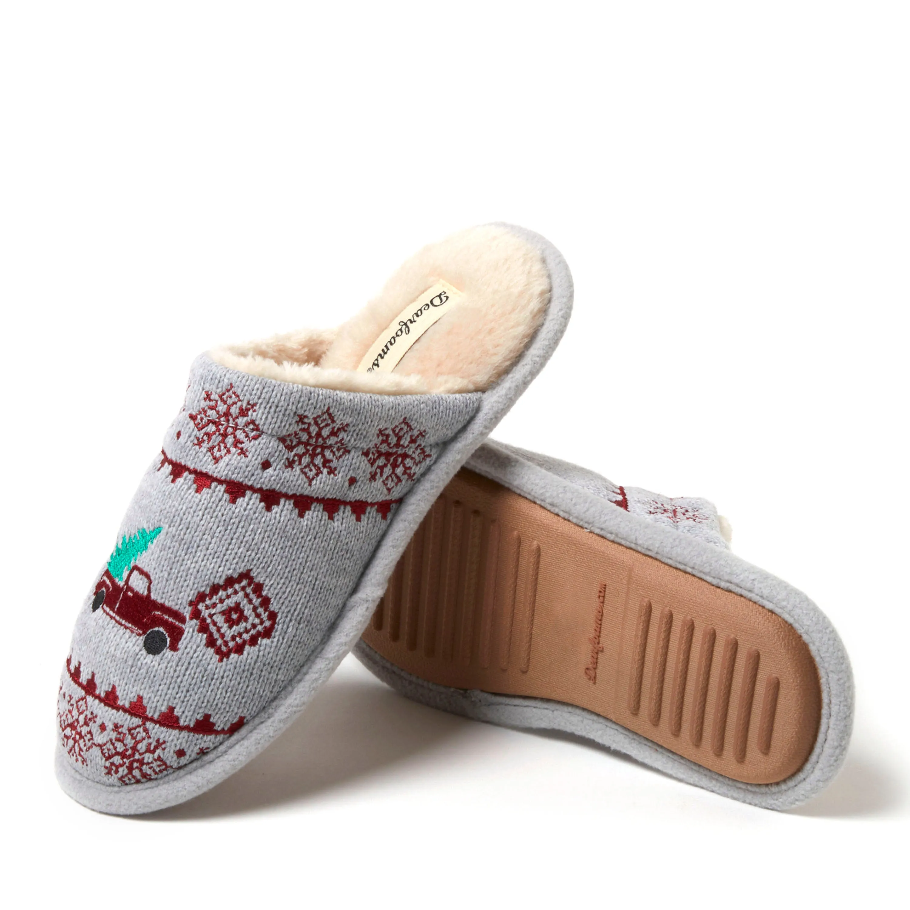 Dearfoams Women's Novelty Christmas Knit Scuff Slipper and Eyemask Gift Set