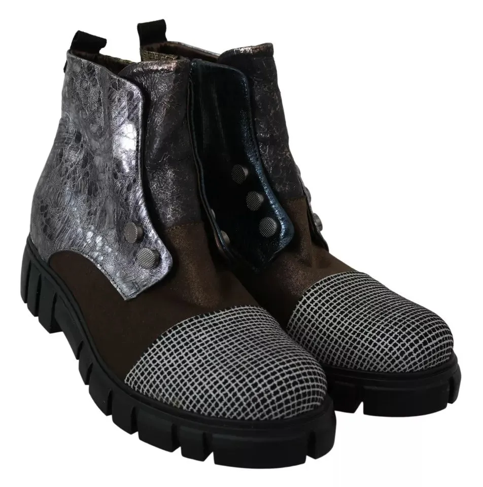EBARRITO multi Leather Suede Zipper Ankle Boots Women's Shoes (Pre-Owned)