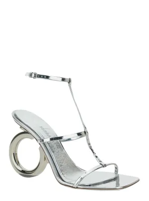 Elina' Silver Sandals With Sculptural Heel In Leather