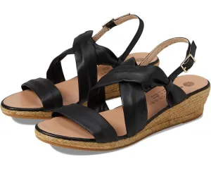 Eric Michael Coco Sandals Women's 6.5-7 Black Leather Wedge Heel Strappy KHD1089
