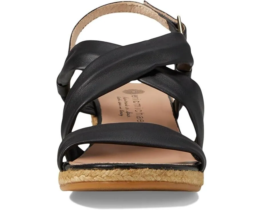 Eric Michael Coco Sandals Women's 6.5-7 Black Leather Wedge Heel Strappy KHD1089