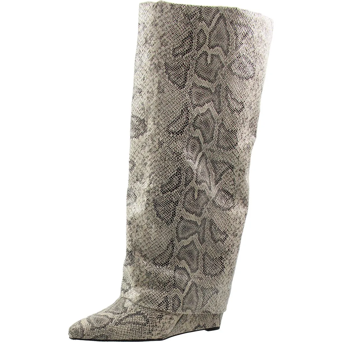 Evannder Womens Faux Leather Metallic Wedge Boots