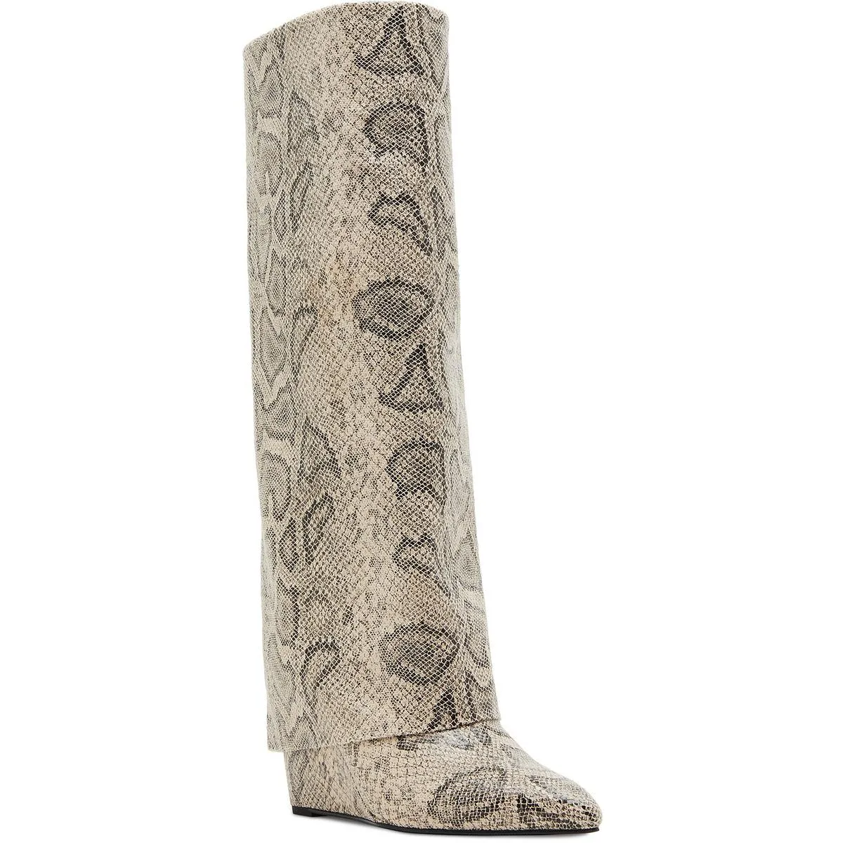 Evannder Womens Faux Leather Metallic Wedge Boots
