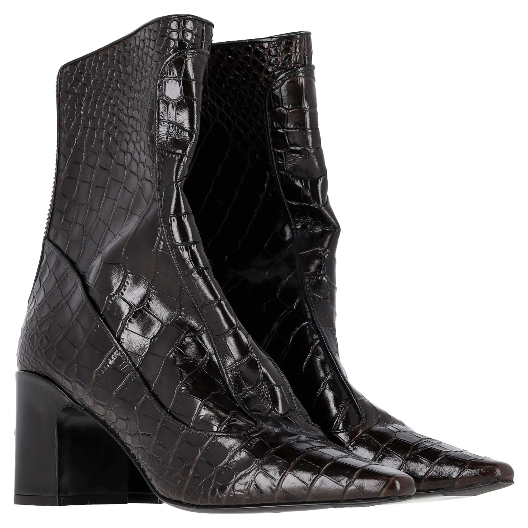 Fabrizio Viti Timeless Crocodile-Embossed Ankle Boots in Brown Leather