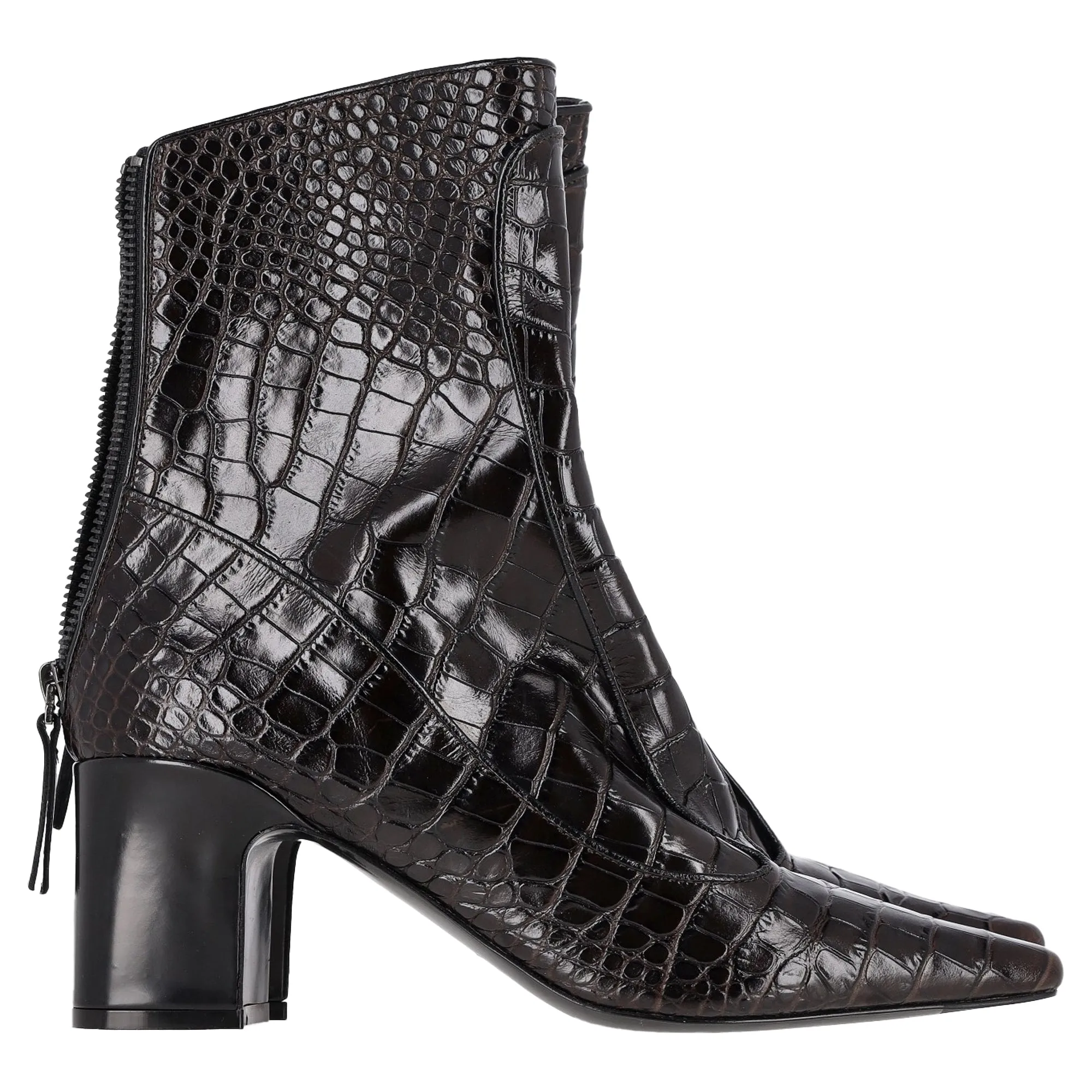 Fabrizio Viti Timeless Crocodile-Embossed Ankle Boots in Brown Leather