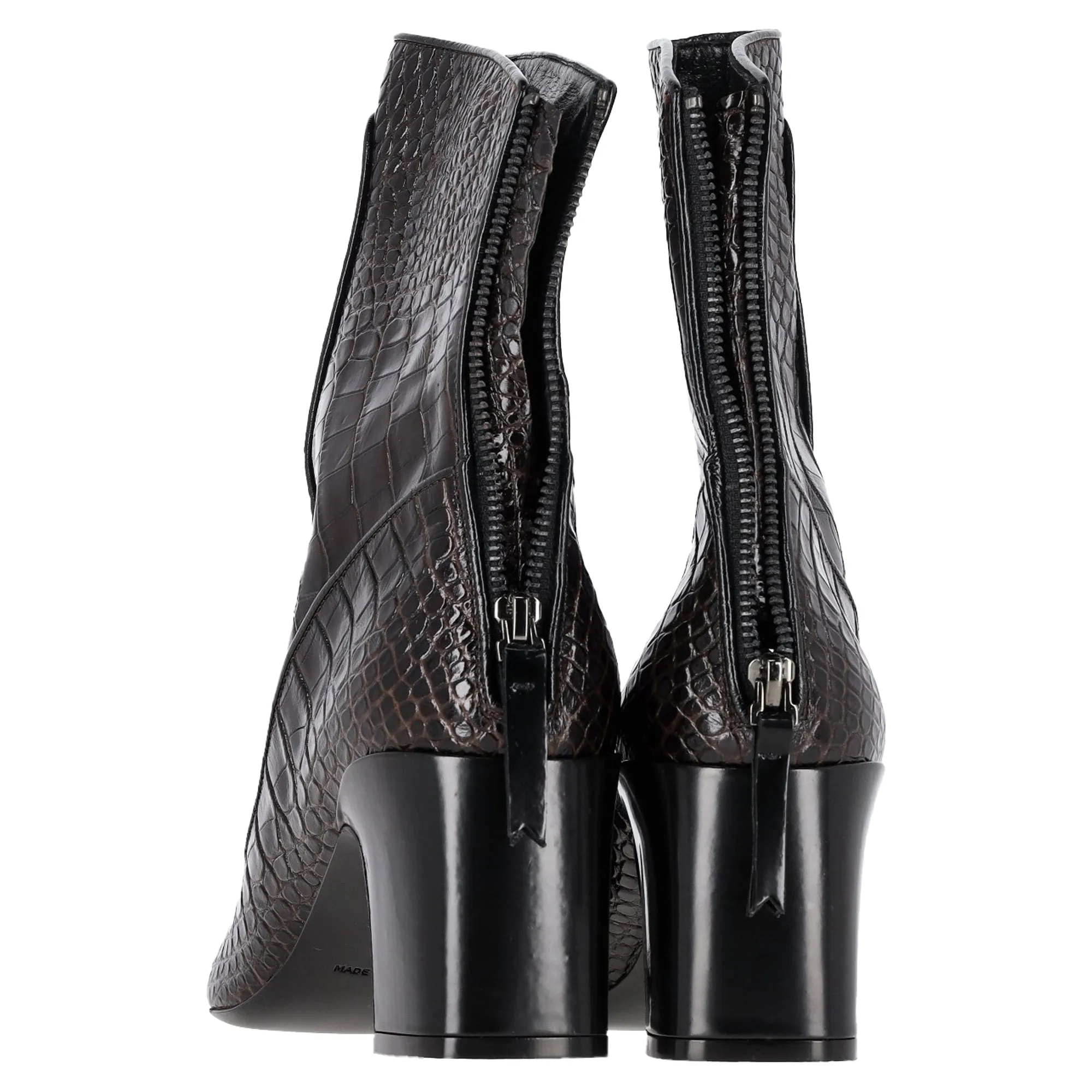 Fabrizio Viti Timeless Crocodile-Embossed Ankle Boots in Brown Leather