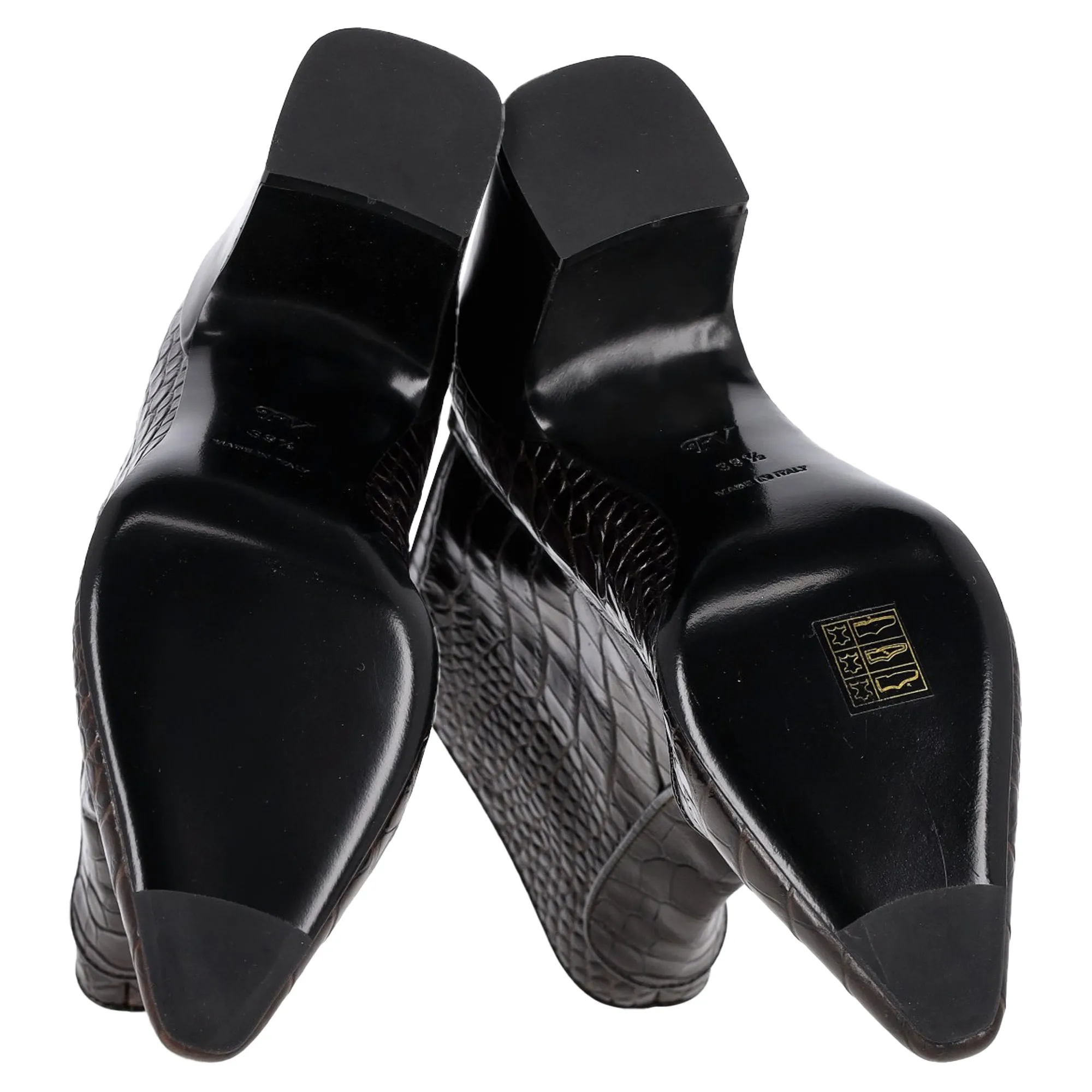Fabrizio Viti Timeless Crocodile-Embossed Ankle Boots in Brown Leather
