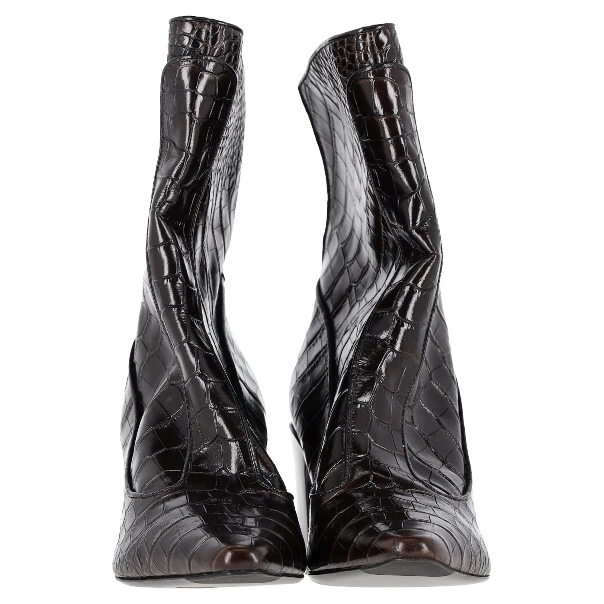 Fabrizio Viti Timeless Crocodile-Embossed Ankle Boots in Brown Leather