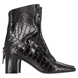 Fabrizio Viti Timeless Crocodile-Embossed Ankle Boots in Brown Leather