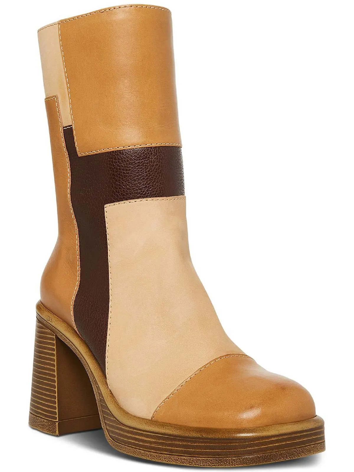 Fantsie Womens Leather Square Toe Mid-Calf Boots