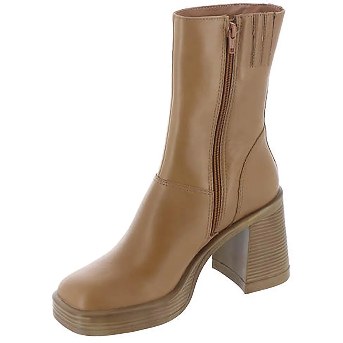 Fantsie Womens Leather Square Toe Mid-Calf Boots