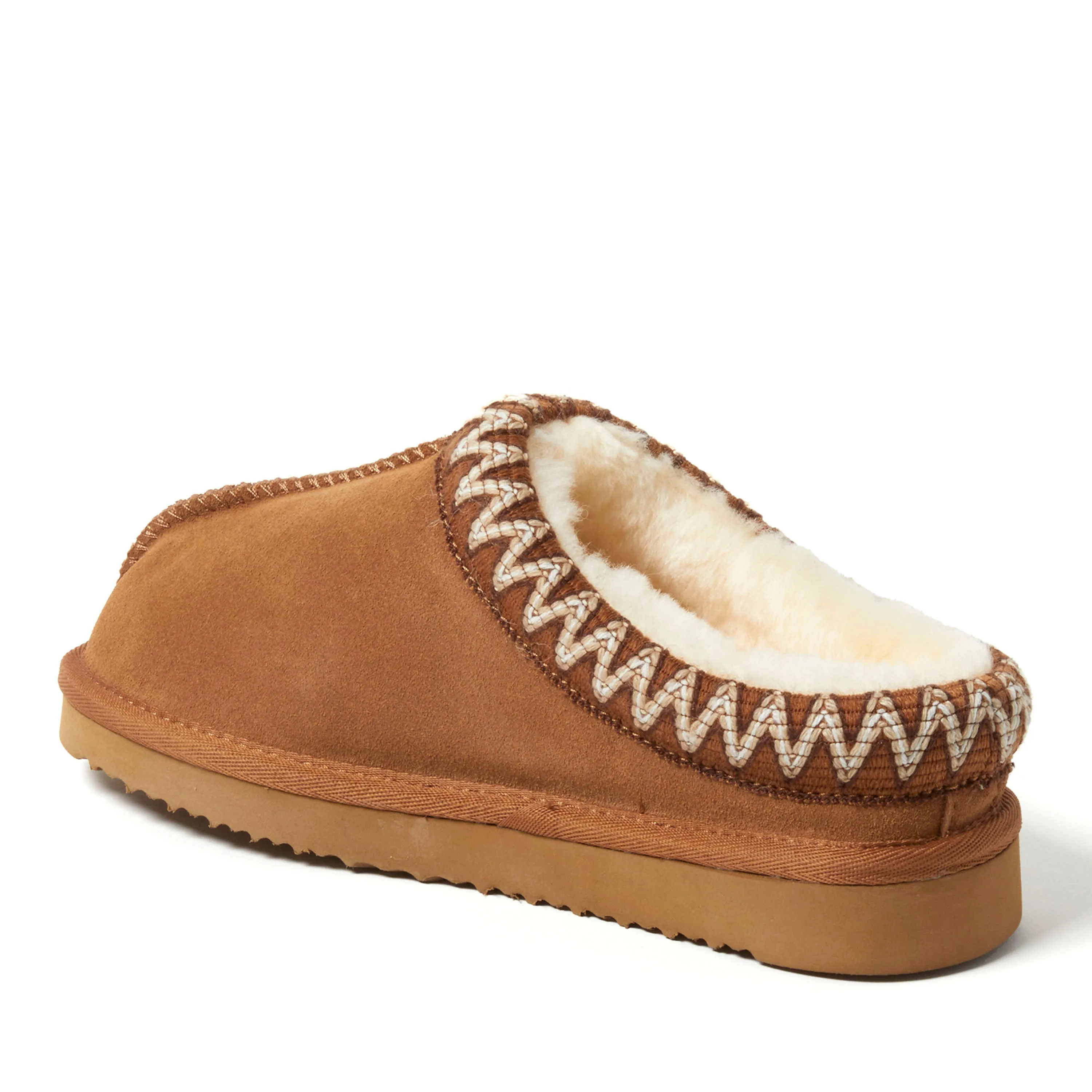Fireside by Dearfoams Women's Greta Genuine Shearling Clog Slipper with Taping