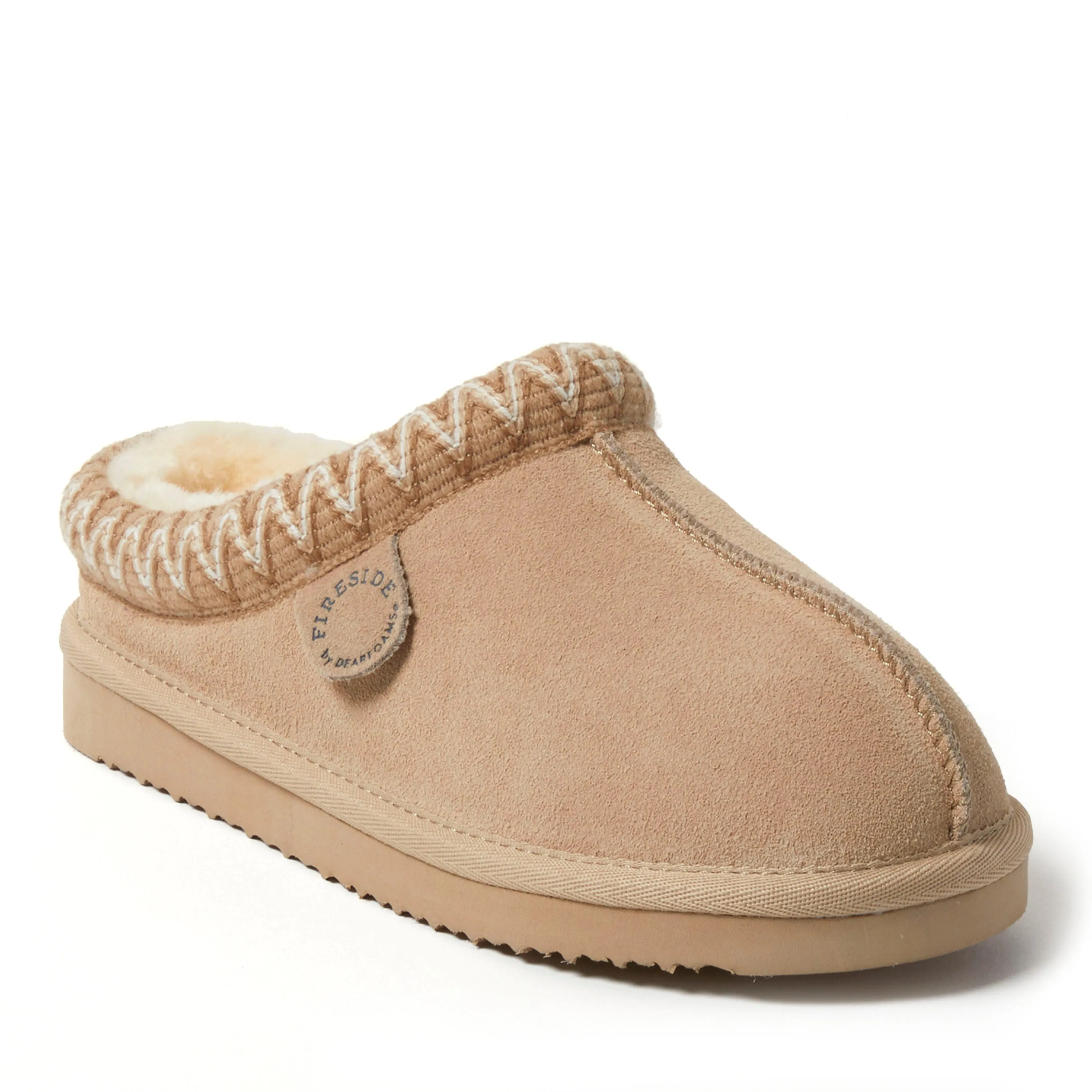 Fireside by Dearfoams Women's Greta Genuine Shearling Clog Slipper with Taping