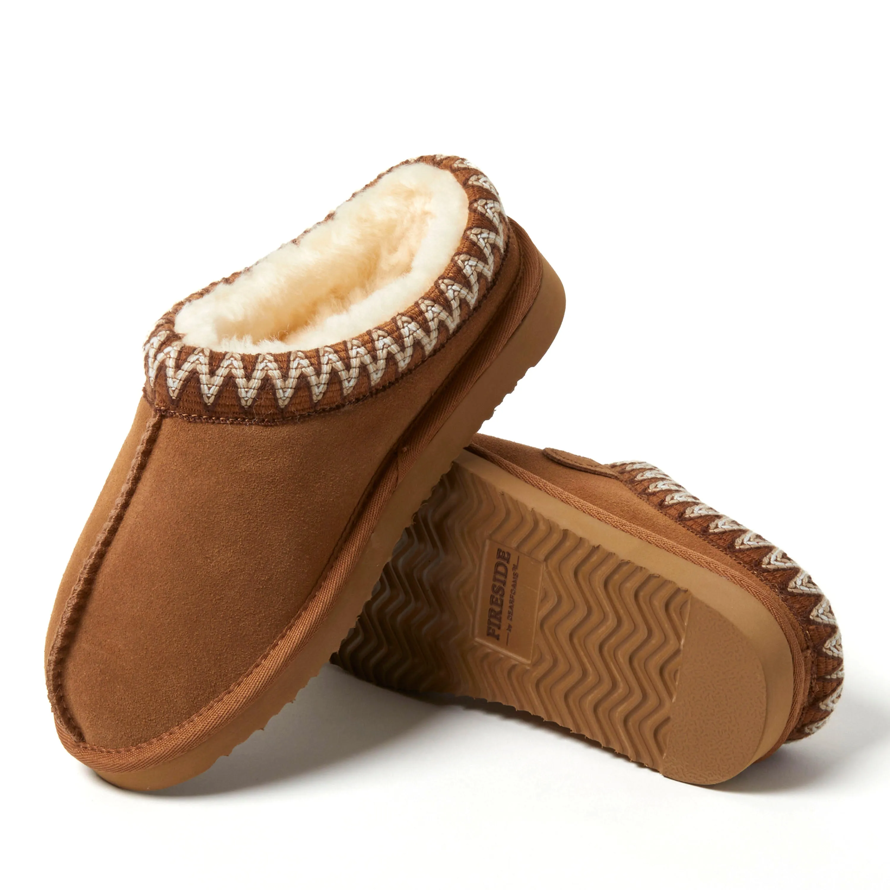 Fireside by Dearfoams Women's Greta Genuine Shearling Clog Slipper with Taping
