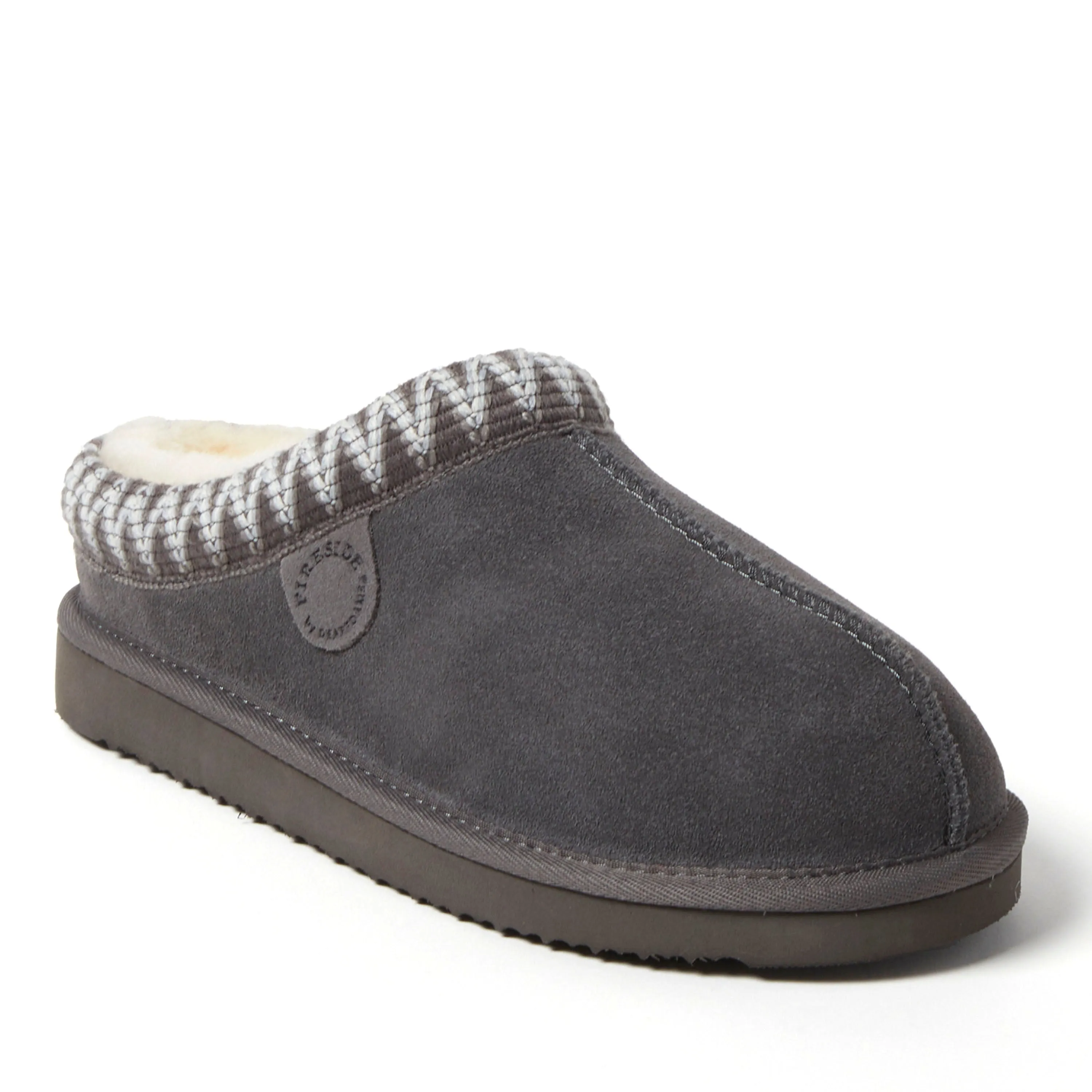 Fireside by Dearfoams Women's Greta Genuine Shearling Clog Slipper with Taping
