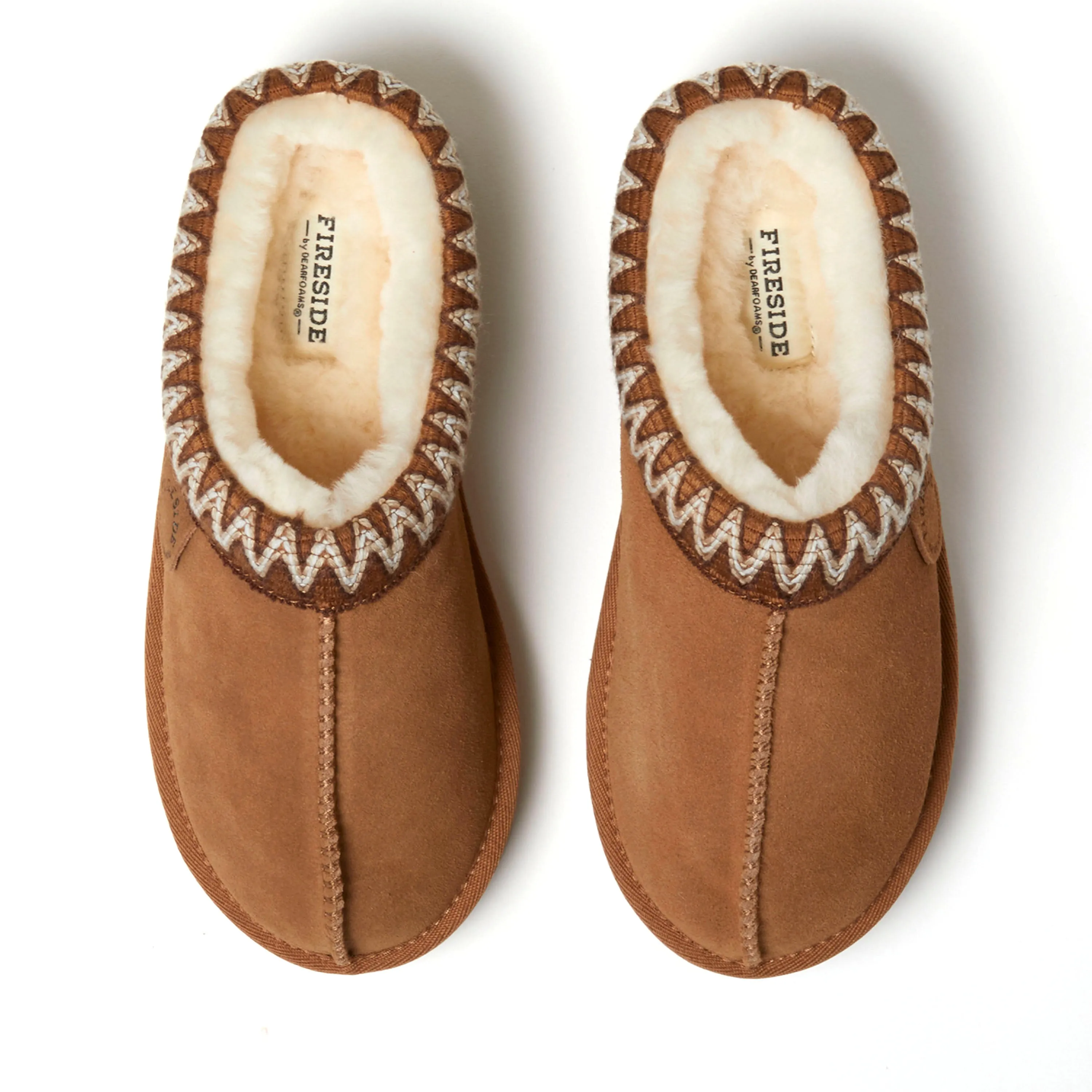 Fireside by Dearfoams Women's Greta Genuine Shearling Clog Slipper with Taping