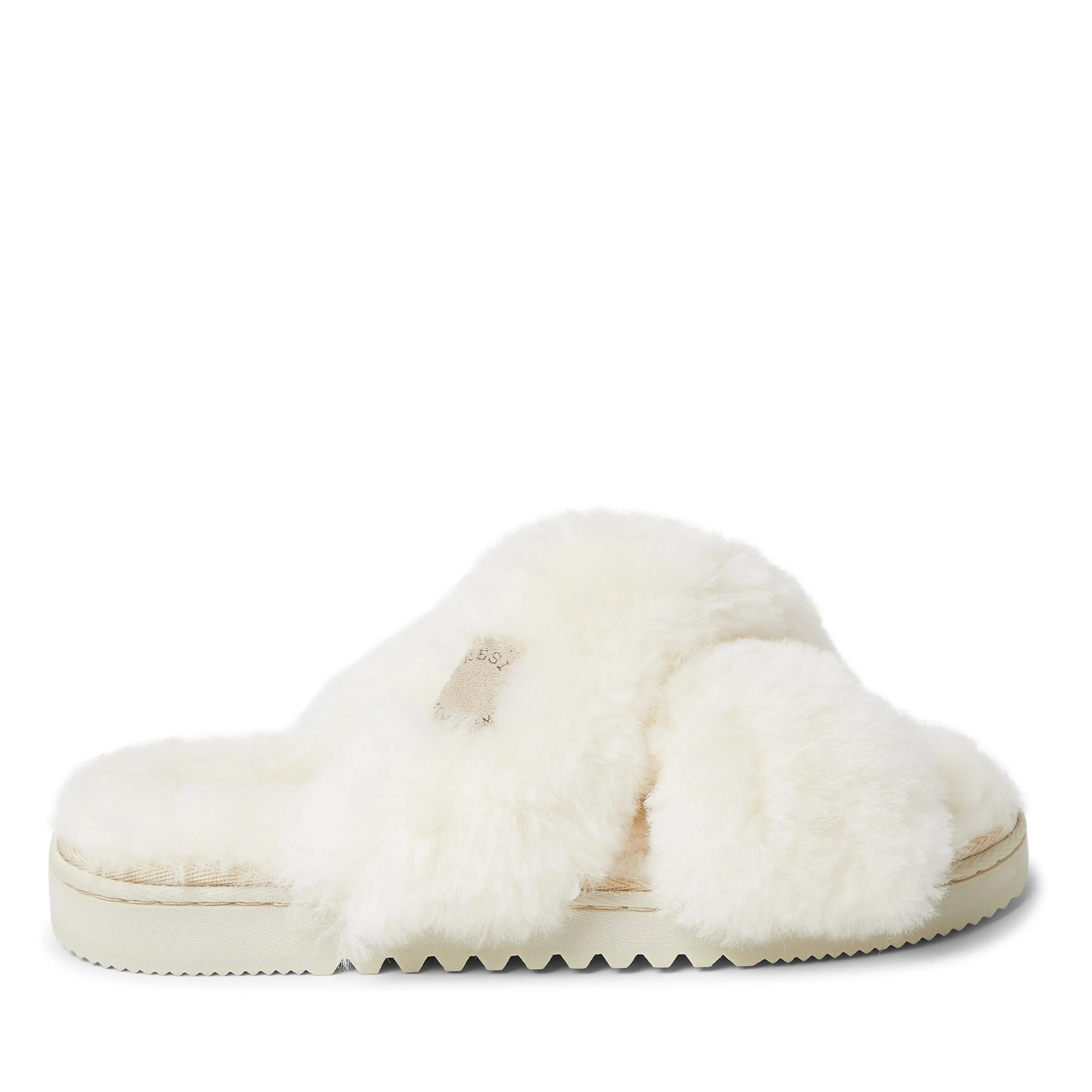 Fireside By Dearfoams Women's New Castle Genuine Shearling Cross Band Slide