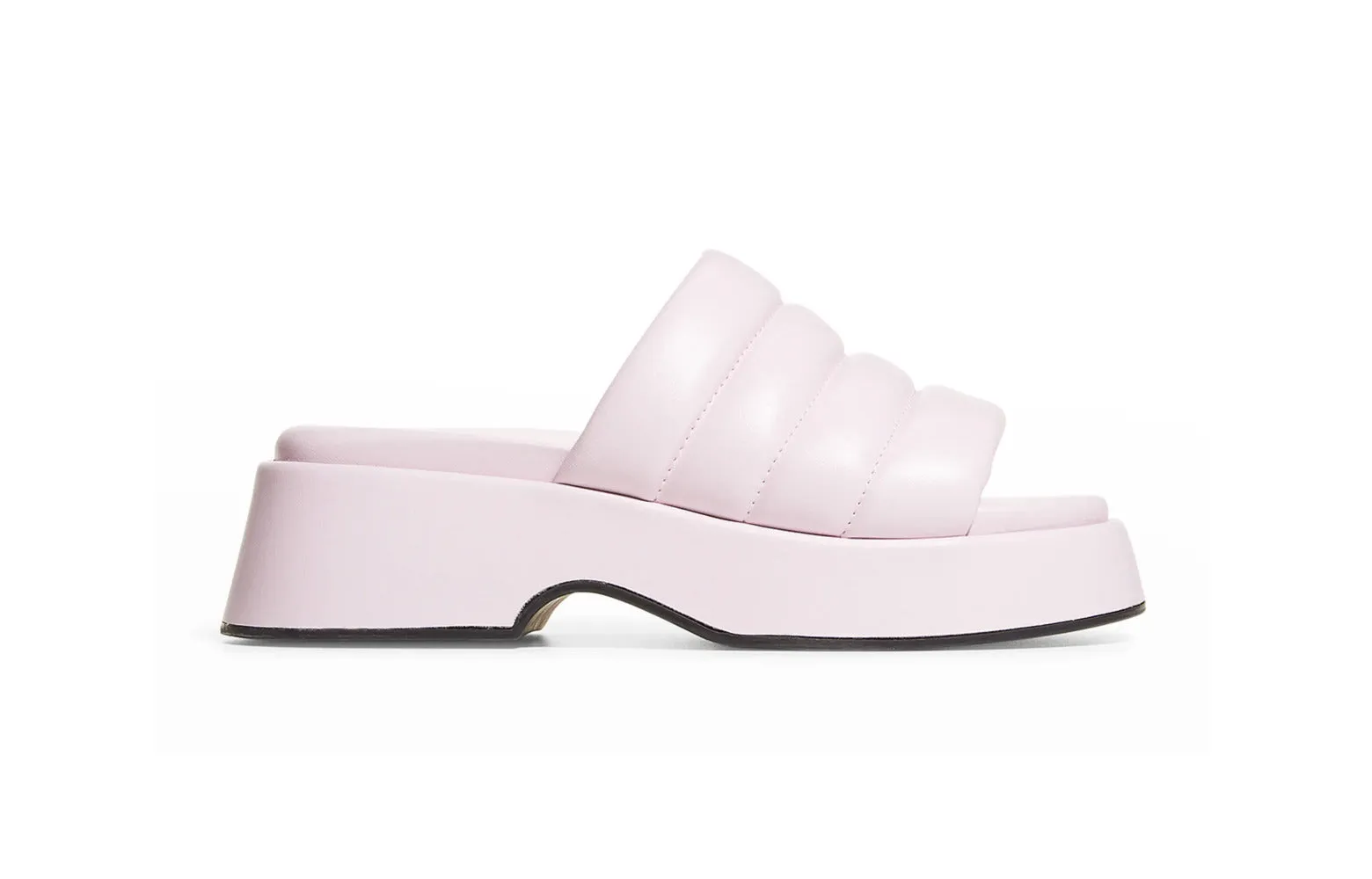 Ganni Women's Vegea Wine Leather Platform Puffy Slide Sandals Pale Lilac Shoes
