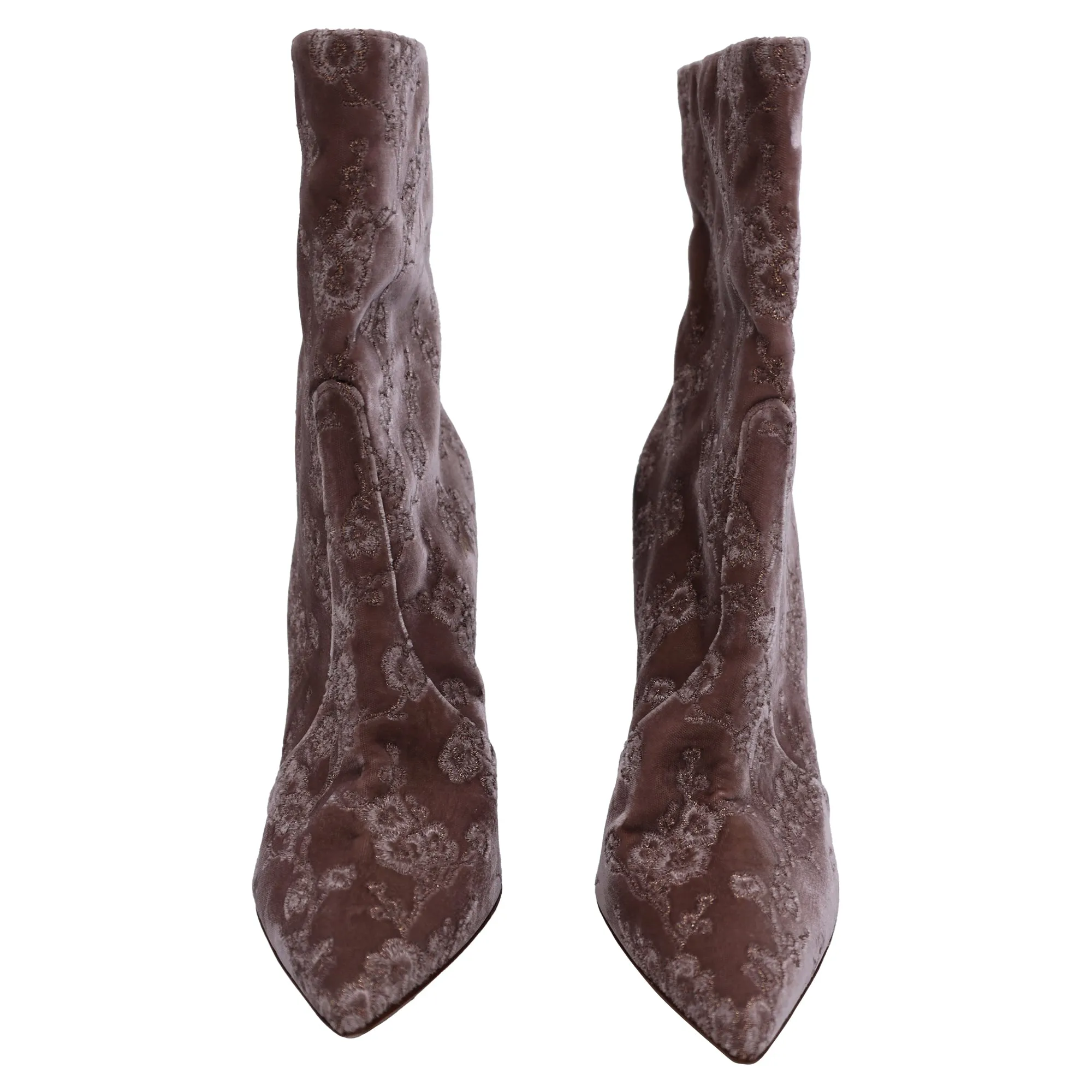 Gianvito Rossi Embroidered Ankle Boots in Pink Velvet